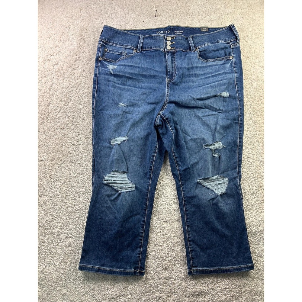 Torrid Crop Jegging Jeans Womens 22 Blue Distressed Super Soft High Rise Denim